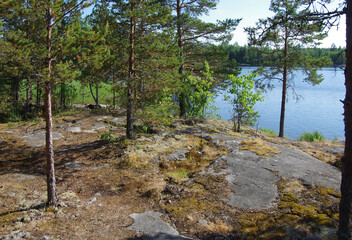 Fototapeta na wymiar Ladoga skerries on Lake Ladoga in Karelia, Russia