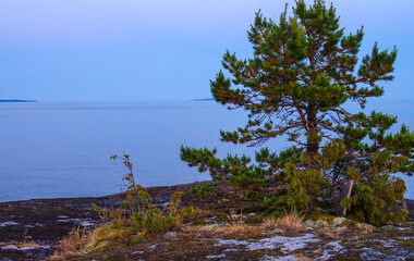 Sunset on Lake Ladoga. Ladoga Skerries, Karelia, Russia