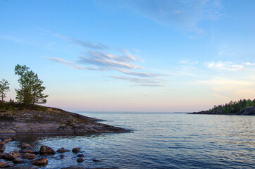 Sunset on Lake Ladoga. Ladoga Skerries, Karelia, Russia