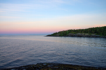 Sunset on Lake Ladoga. Ladoga Skerries, Karelia, Russia