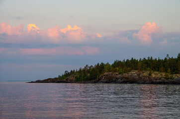 Sunrise at Lake Ladoga. Ladoga Skerries, Karelia, Russia