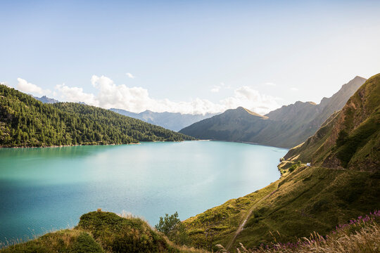 Scenic view of Sella lake by mountain range at Ticino, Switzerland