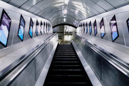 UK, England, London, Empty escalator in railroad station