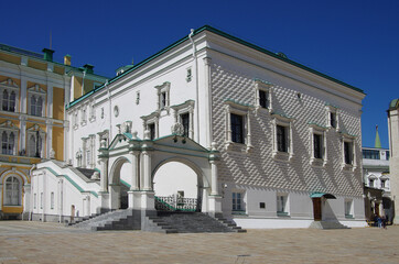 Moscow, Russia - May, 2021: Moscow kremlin in sunny spring day. The Faceted Chamber