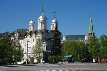 Moscow, Russia - May, 2021: Moscow kremlin inside in sunny spring day. The Patriarchal Chambers and...
