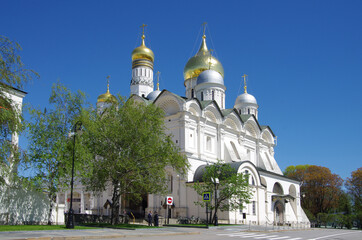 Fototapeta na wymiar Moscow, Russia - May, 2021: Moscow kremlin in sunny spring day. Cathedral of the Archangel