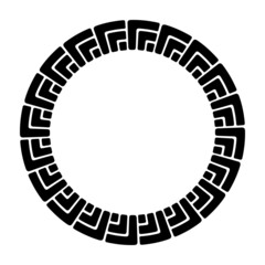 Abstract round meander, circular geometric ornament with blocks, angles, frame. Decorative pattern isolated on white background. Place for text. Vector monochrome illustration for invitations, greetin