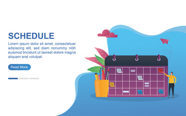 Illustration concept of schedule with a large calendar and pencil case.