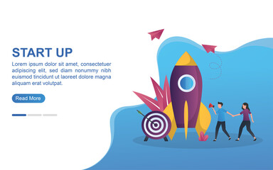 Illustration concept of start up with rockets and targets underneath.