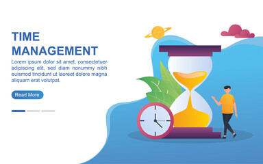 Illustration concept of time management with a large hourglass.
