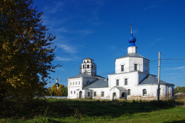 Pereyaslavl-Zalessky, Yaroslavl Oblast, Russia - October, 2021: Temple of the Icon of the Mother of God of Smolensk in sunny autumn day