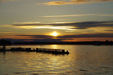 Obraz premium Rybinsk, Russia - May, 2021: Evening view of the embankment of the Volga river