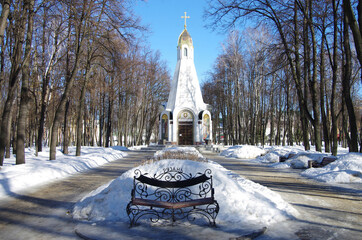 Ryazan, Russia - March, 2021: Chapel of Ryazan 900th Anniversary