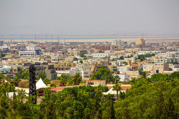 Fototapeta na wymiar Tunisia, Africa - August, 2012: View from the Birsa hill to the city of Tunis