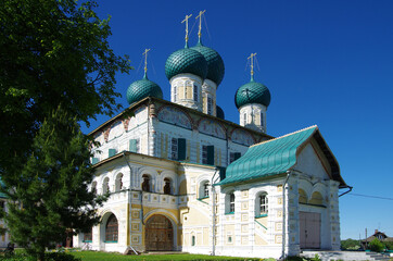 Fototapeta na wymiar Tutaev, Russia - May, 2021: The Borisoglebsk Side's Resurrection Cathedral in Tutayev