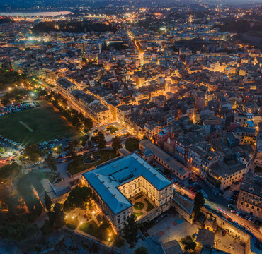 aerial view of the citylights of Corfu city at night. Kerkyra. Corfu island. Greece. © ernestos