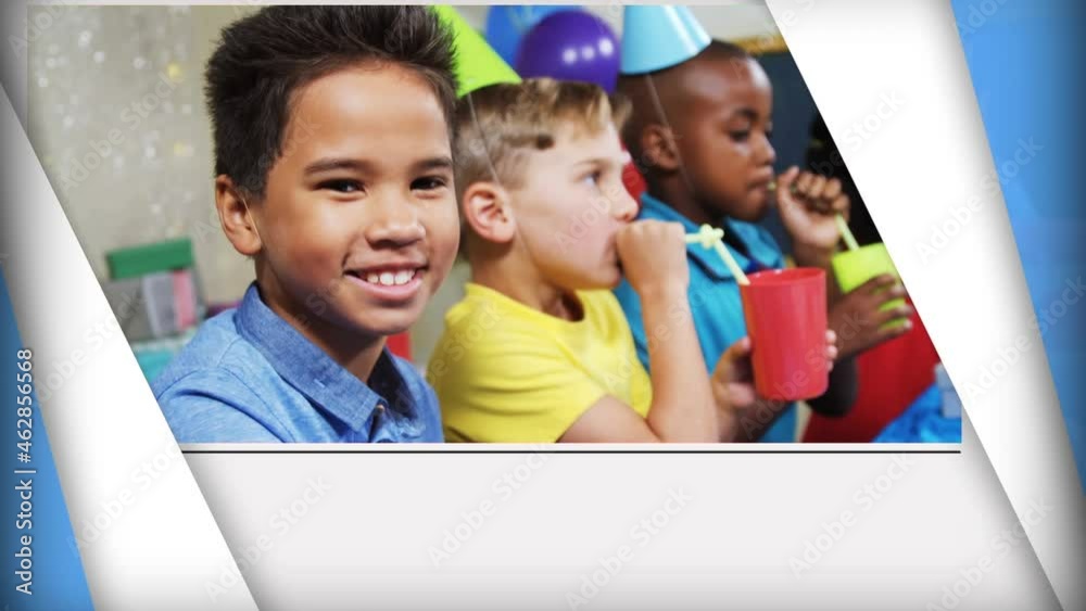 Canvas Prints Animation of happy boy smiling at children's party