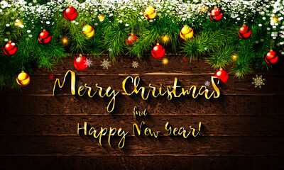 Naklejka premium Merry Christmas and Happy New Year. postcard