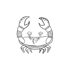 Cute crab in cartoon doodle style. Hand drawn. Vector illustration
