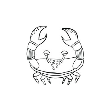 Cute crab in cartoon doodle style. Hand drawn. Vector illustration