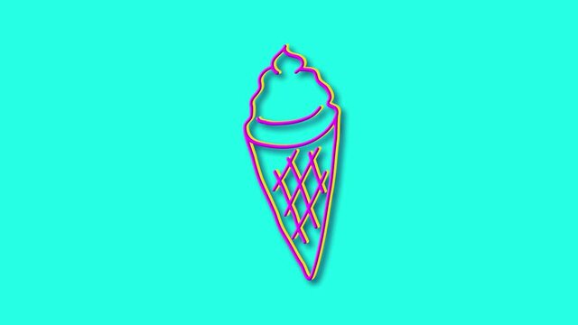 Ice cream symbol, bright stroke hand drawn. Outline icon. Hand draw funny sketch. Blue background. High quality 4k video.