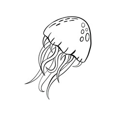 Black outline vector doodle cartoon jellyfish . Vector illustration