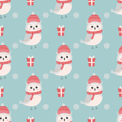 Christmas seamless pattern with cute polar owl. The illustration is perfect for baby textiles and wrapping paper.