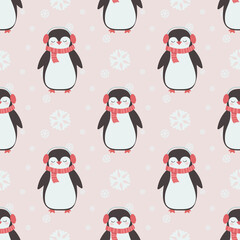 Christmas seamless pattern with cute penguin
