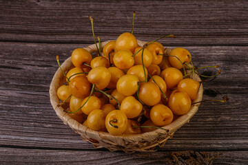 Sweet ripe yellow cherry heap