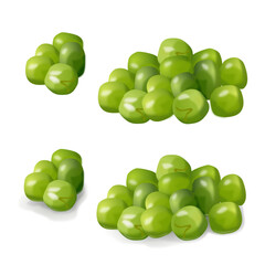 Set of green realistic vector mountain of peas bean pea colourful fresh bob