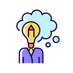 Design thinking RGB color icon. Imagination and inspiration. Cognitive skills. Analysis and evaluation. Easy problem solving ability. Isolated vector illustration. Simple filled line drawing