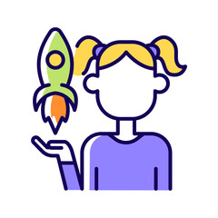 Fostering kids creativity RGB color icon. Teach and encourage children. Support child in hobby and education. Kids imagination. Isolated vector illustration. Simple filled line drawing