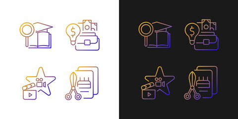 Outstanding aptitude gradient icons set for dark and light mode. Gifted actor and craftsman. Thin line contour symbols bundle. Isolated vector outline illustrations collection on black and white