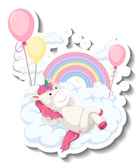 Cute unicorn laying on the cloud cartoon sticker
