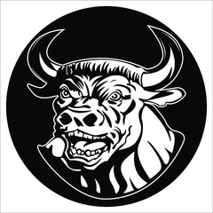the menacing muzzle of a Minotaur on black background vector
