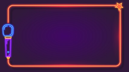 Night neon karaoke frame for song lyrics with microphone. Music bar club singer party show stand. Karaoke sign text border vector template