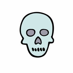 Doodle Halloween scull. Color Skeleton isolated on white background. Hand-drawn cute scary cranium. Mystical sketch character. Vector bone illustration for spooky autumn holidays, The day of the Dead