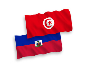 Flags of Republic of Haiti and Republic of Tunisia on a white background