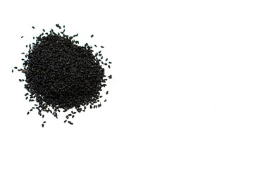 Black seed, black cumin or nigella sativa on a white background with space for your text