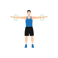Foto op Canvas Man doing Standing arm circles exercise. Flat vector illustration isolated on white background © lioputra