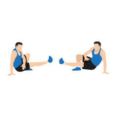 Man doing Functional kick sits exercise. Flat vector illustration isolated on white background