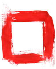 Red square frame painted with acrylic paint on white background