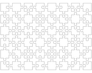 Illustration of white puzzle, separate isolated parts
