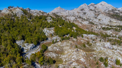 Peak of mountains. National park Lovcen. Nature of Montenegro
