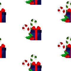 Gift box with a red bow. Vector illustration. Seamless pattern. Flat.
