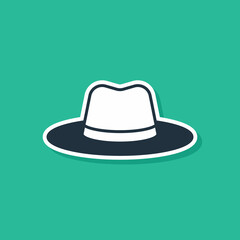 Blue Man hat with ribbon icon isolated on green background. Vector