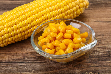 Sweet yellow corn in the bowl
