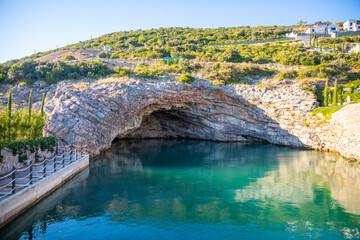 Blue Cave or grotto in Lustica Bay, Montenegro