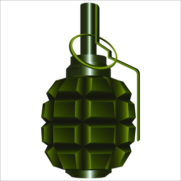 offensive fragmentation grenade with cotter and ring on white background