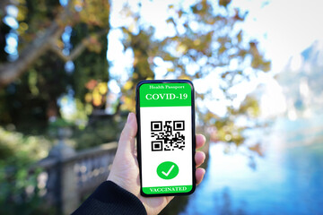 Green pass certificate of vaccination against covid-19 Coronavirus mandatory for traveling, going to school and attending bars and restaurants.